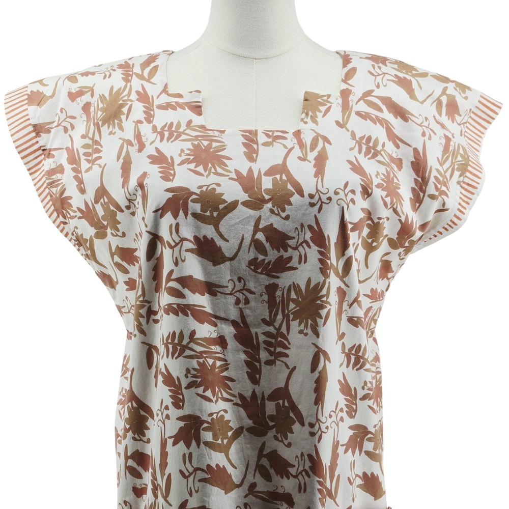 Brooke‎ Wright Dress Womens M White Floral Shift Square Neck Pockets Cotton